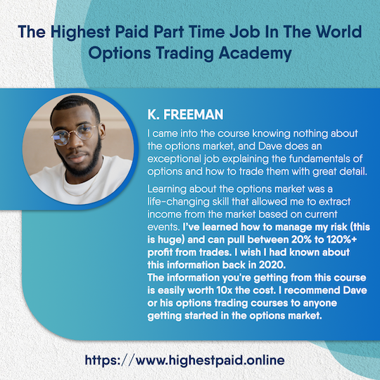 Customer testimonial graphic #4 - Success testimonial from Diamond Dave's student showing financial transformation through options education